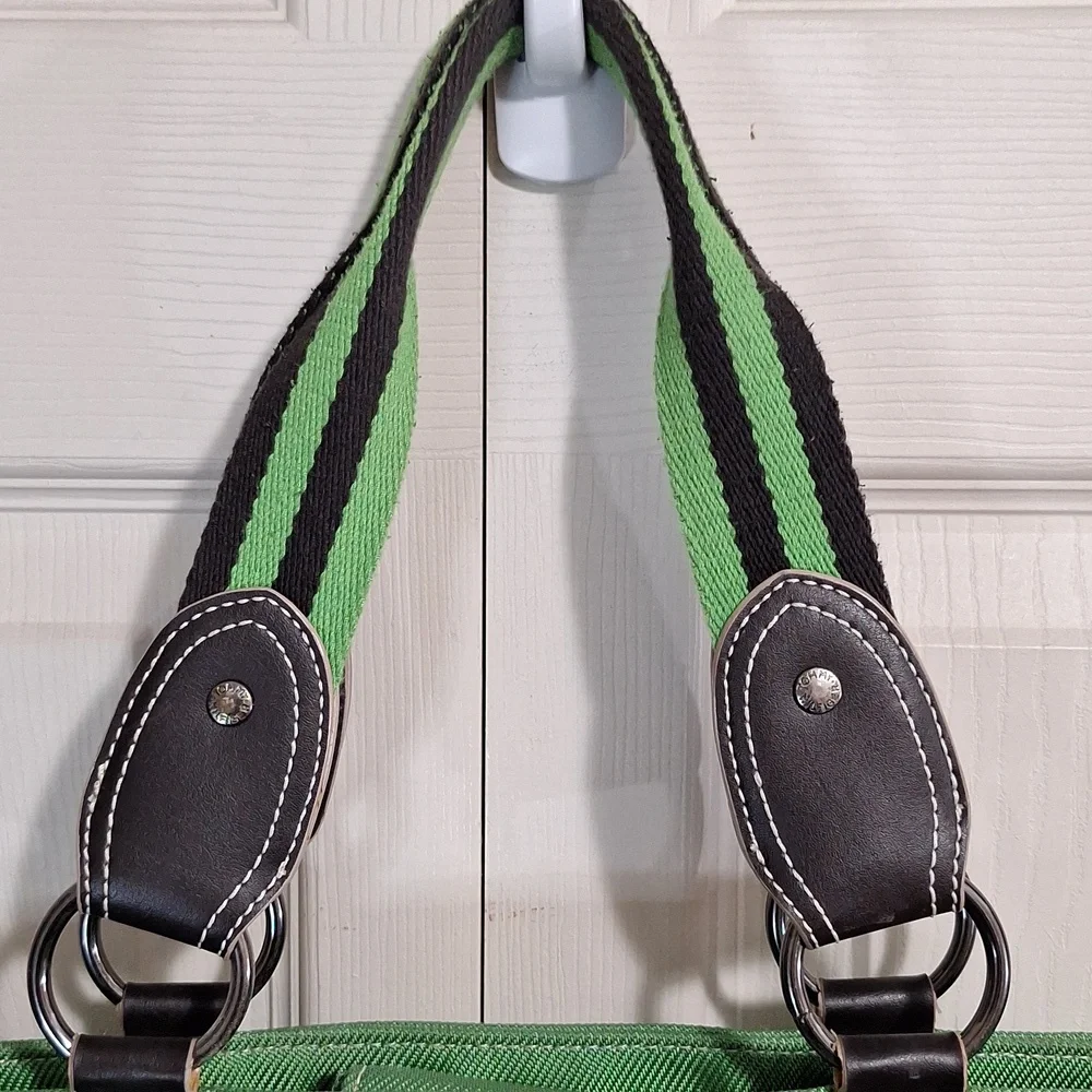 Vintage Tommy Hilfiger canvas handbag purse - green/brown leather - Picture 4 of 16
